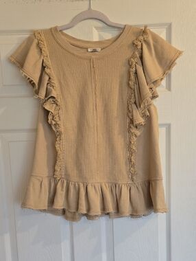 Pilcro Neutral Ribbed Crewneck Sleevelesd - Tan Medium